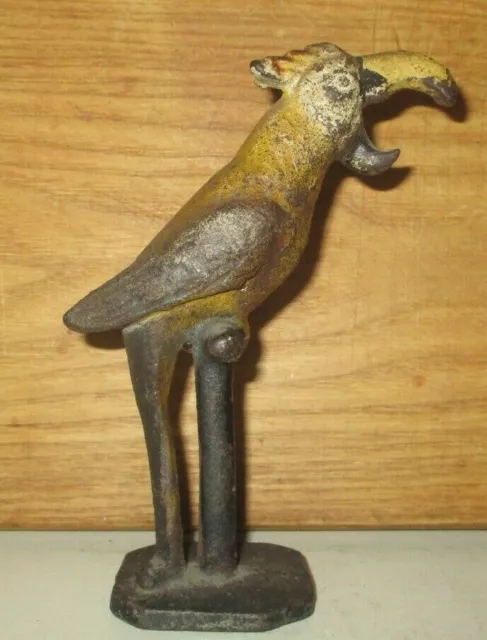 Antique Figural Cast Iron Parrot Sitting On Stand Bottle Opener