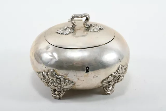 M30Z18- 12 Lot Silber Deckeldose mit Weinblätterrelief, gepunzt/ geprüft, 19.Jh M30Z18- 12 Lot Silber Deckeldose mit Weinblätterrelief, gepunzt/ geprüft, 19.Jh