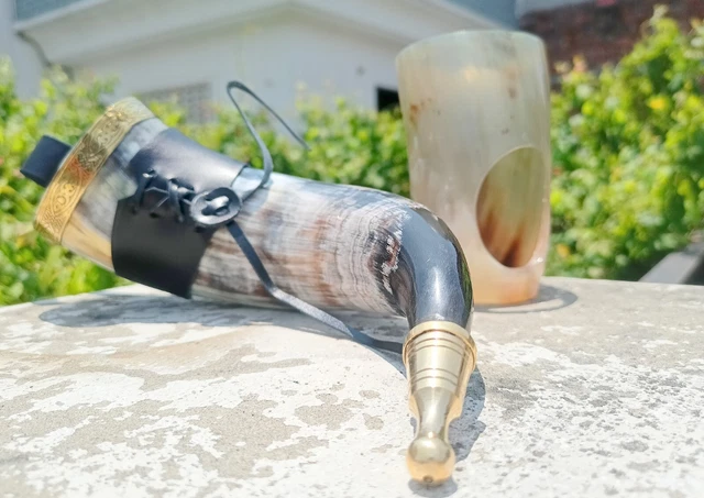 Viking Styled Ox Horn Mug Mead Ale Beer Drinking Leather Holster Groomsmen Gift