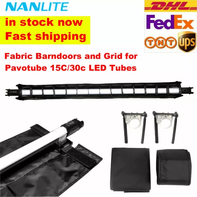 Nanlite Fabric Barndoors and Grid Eggcrate fr Pavotube 15C 30C 77 117cm LED Tube