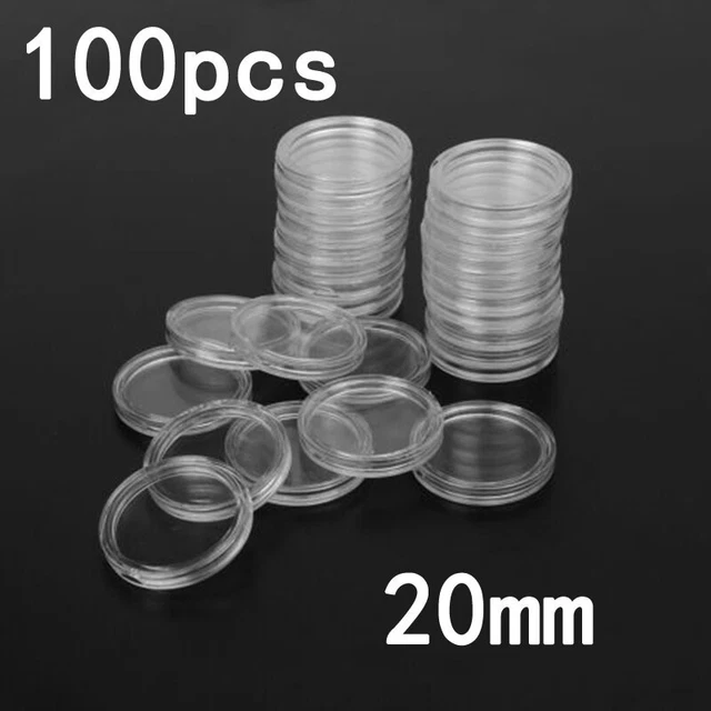 100 Pcs/Set 20mm Plastic Clear Coins Capsule Box Container Storage Case Holder