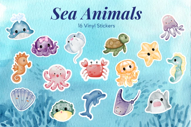 SEA ANIMALS STICKERS, Sea Creatures, Marine Life, Underwater Sea ...