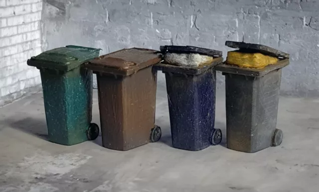 TD21-A 4 different Wheelie Bins 3d printed TT scale model railway