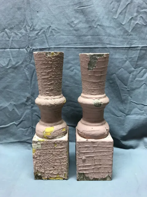 Pair 10" Turned Wood Shabby Balusters Thick Candle Stick Holders VTG 1549-22B