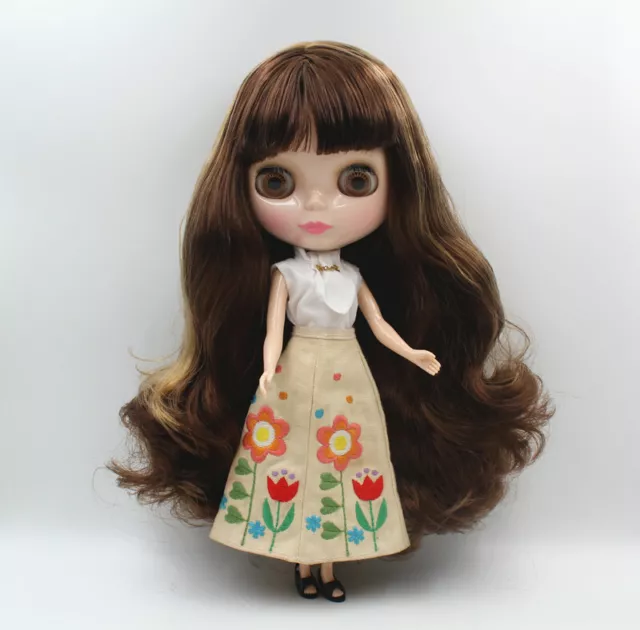 12" Takara Blythe From factory Nude Doll Brown long curly mixed hair with bang