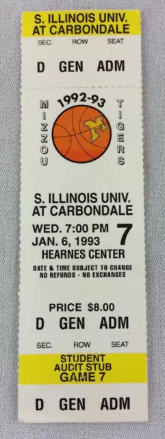 1993 01/06 So. Illinois at Carbondale at Missouri Tigers Basketball Full Ticket