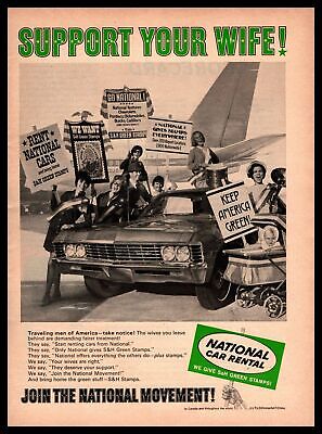 1967 National Car Rental "Support Your Wife" S & H Green Stamps Vintage Print Ad