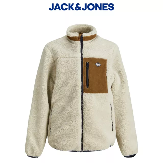 Jack & Jones Boys Kids Teddy Fleece Zip Up Designer Jacket Lightweight Warm Coat