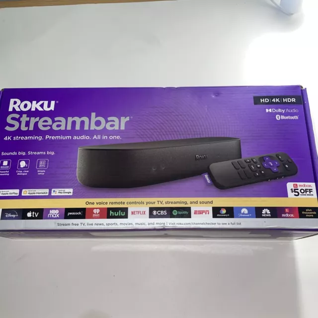 Roku 9102RW Streambar 4K/HD/HDR Streaming Media Player & Voice Remote - SEALED