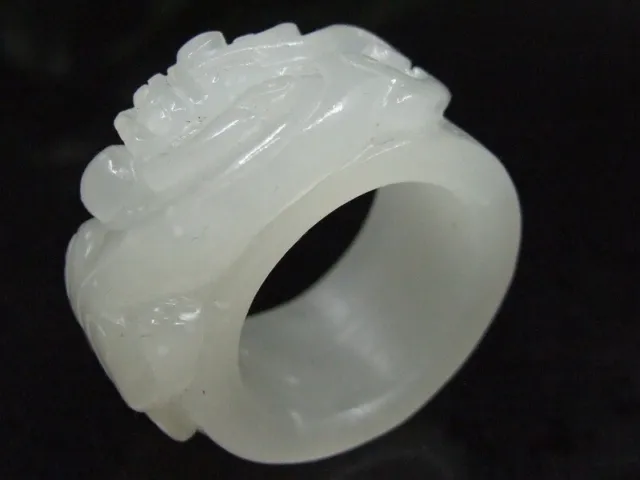Antique Chinese Nephrite Celadon-HETIAN-old JADE dragon Rings Archer's Thumb