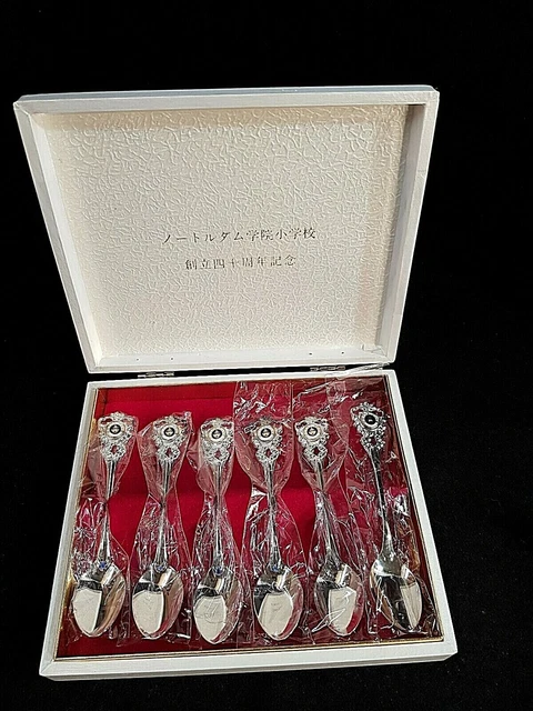 Lot of 6 Silver Nickel European Coffee Spoons Souvenir incl. Notre Dame IN BOX