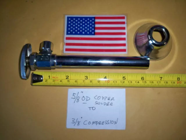 5/8" OD COPPER SOLDER TO 3/8 OD COMPRESSION  TOILET OR SINK CHROME   Valve  USA