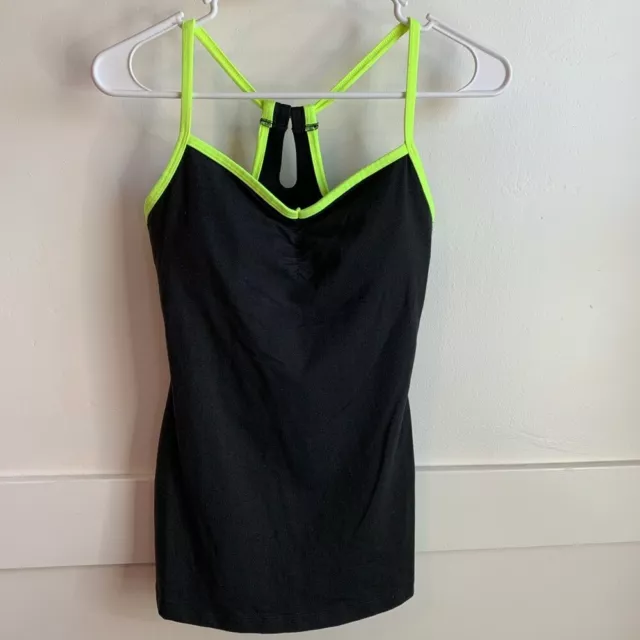 Lucy Charcoal Gray & Neon Yellow Heart Center Tank Top Size XS