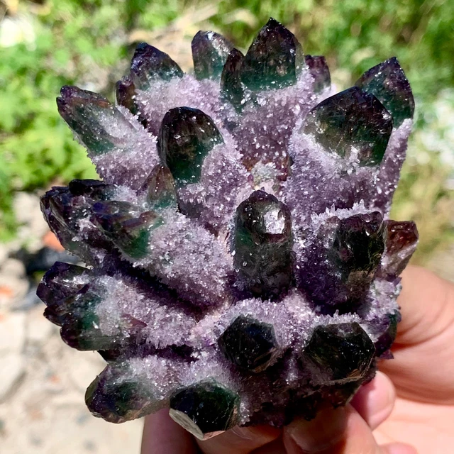 454g  New Find PURPLE PhantomQuartz Crystal Cluster MineralSpecimen 2