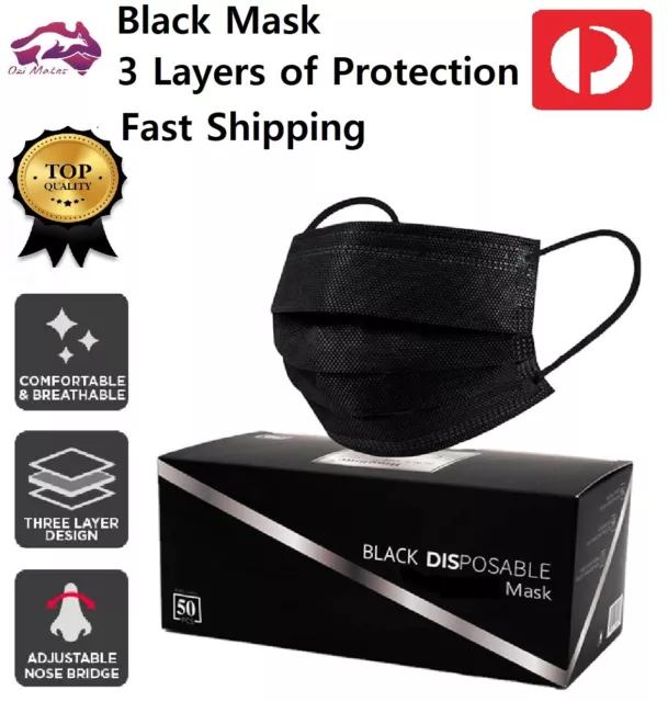50-200Pcs Disposable Face Mask Protective Masks 3 layer Melt blow Filter-BLACK😷