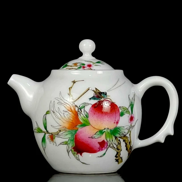 Chinese Enamel Porcelain Handmade Exquisite Pattern Teapot 珐琅彩三多纹壶 ae2713