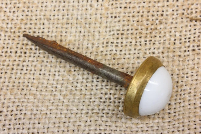 Old Picture Nail Artwork Hanger White Porcelain And Brass Vintage 2 1/4 X 13/16"