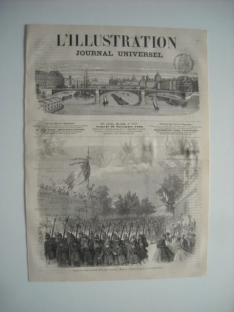 Gravure 1866. A Mantoue, Passage Des Troupes Italiennes Sur La Place Virgiliana.
