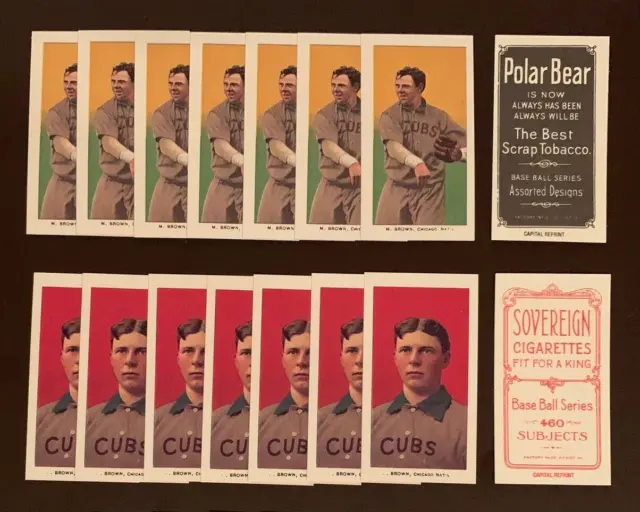 16) MORDECAI BROWN Chicago Cubs 1909-11 Cigarette / Tobacco Capital REPRINT LOT