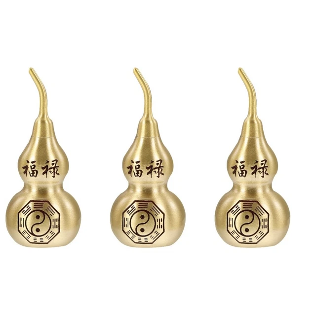 3 Pieces Copper Gourd Ornaments Feng Shui Brass Wu Vintage Office Decor Statue