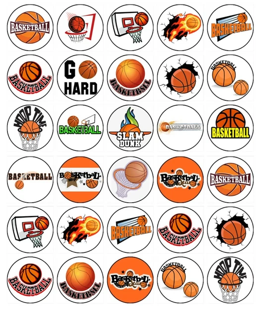 BASKETBALL CUPCAKE TOPPERS Edible Wafer Paper Birthday Cake Decorations