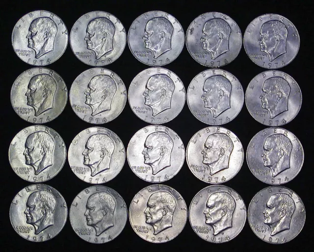 Full Roll of 20 UNITED STATES 1974 P & D Eisenhower Dollar Coins 10 Each   LOOK