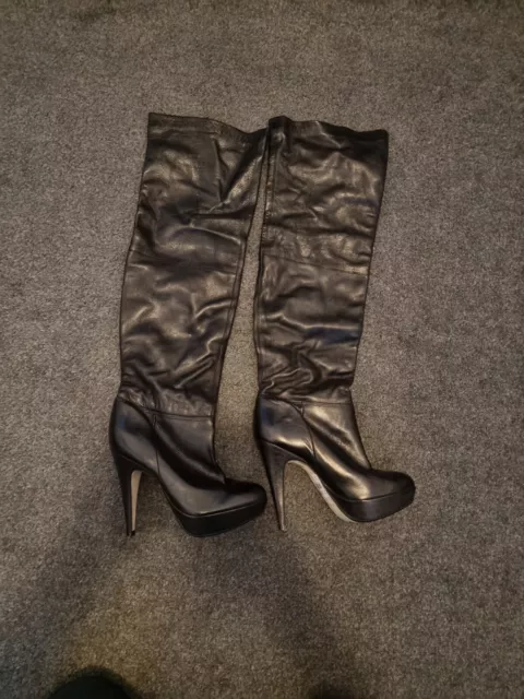 TOPSHOP BETHAN OVER knee boots black genuine Leather Size EU38 UK5 £70. ...