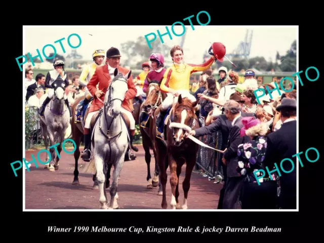 Postcard Size Horse Racing Photo Of Kingston Rule Winning The 1990 Melbourne Cup