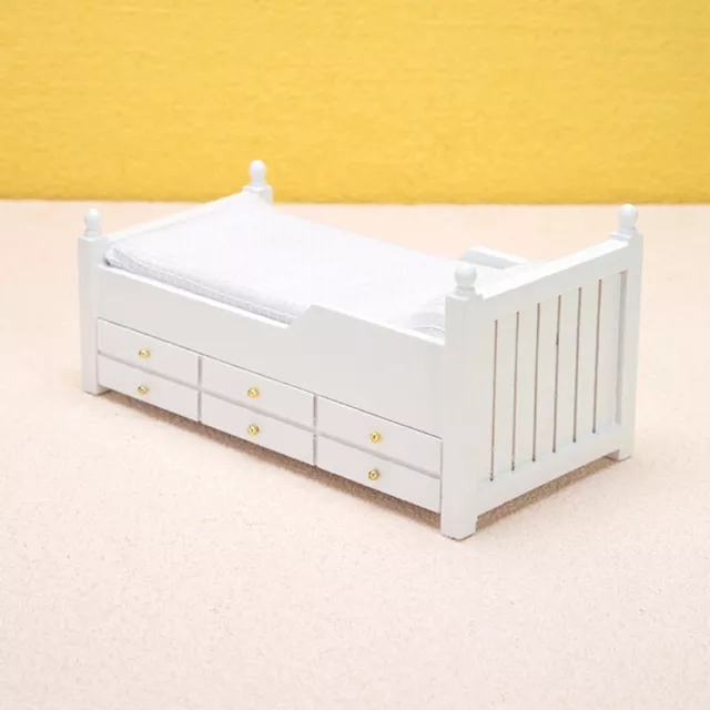 1:12 Dollhouse Miniature Bed White Single Bed w/Drawer Bedroom Furniture Deco F1