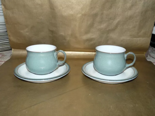 denby regency green set of 2x tea cups and saucers