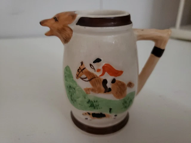 Vintage Keele Street Pottery Hunting Scene 4" Small Creamer Jug Fox Head Spout