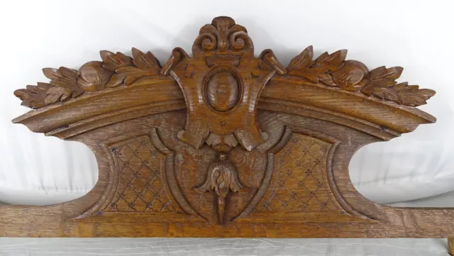 27.5"  Antique French Hand Carved Wood Solid Oak Pediment - Crown 3