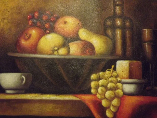 CLASSIC STILL LIFE fruit oil painting canvas food original kitchen ...