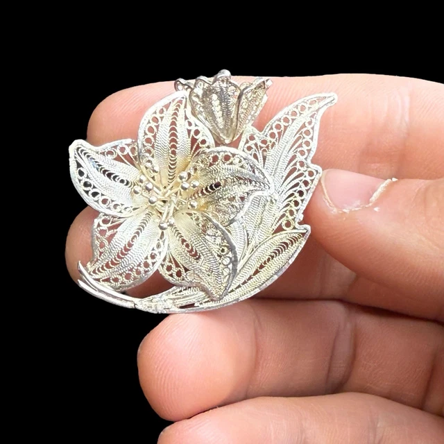 RARE-ANCIENNE BROCHE CROIX EN FILIGRANE BYZANTINE TARDIVE EN ARGENT ET