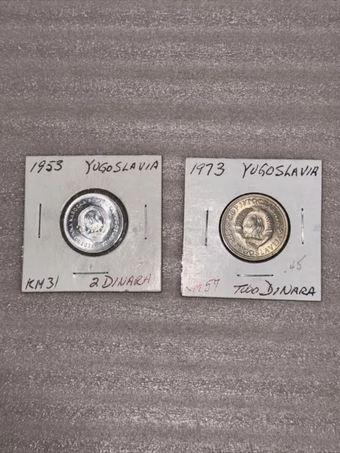 Yugoslavia 2 Dinara 1953 1973 KM#31 KM#57