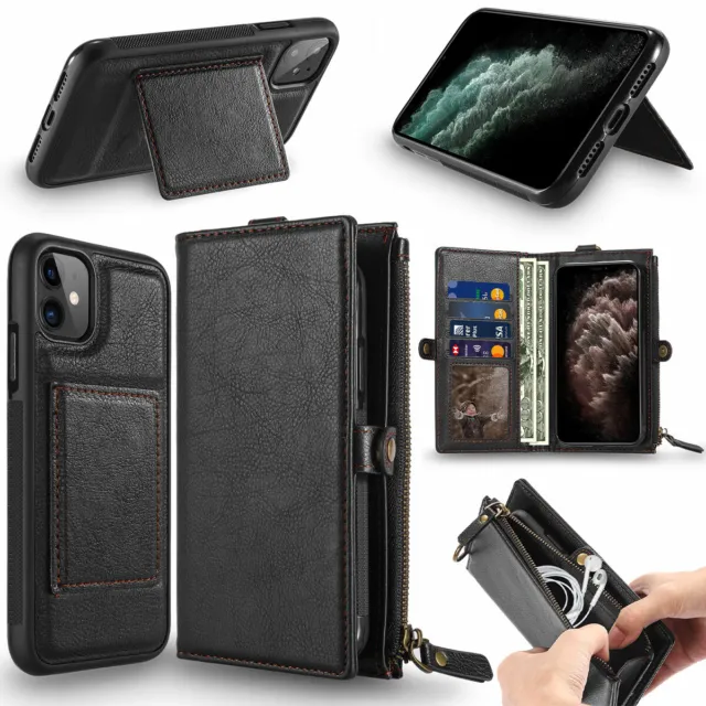 Premium Genuine Leather Stand/Zipper Cover/Wallet/Flip Case for iPhone 11 (6.1")