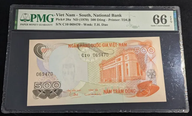 Viet Nam South 1970 500 Dong National Bank PMG 66 EPQ Gem UNC Pick#28a #2160