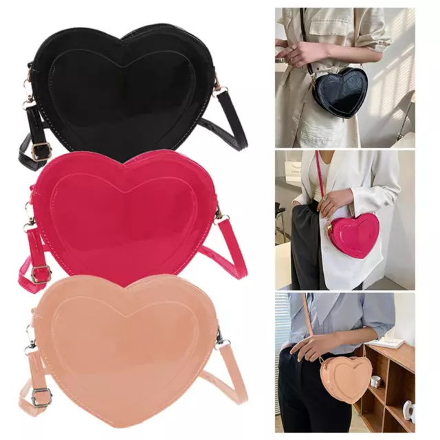 Lovely Love Heart Shape Shoulder Bag PU Leather Satchel Purse for Girls