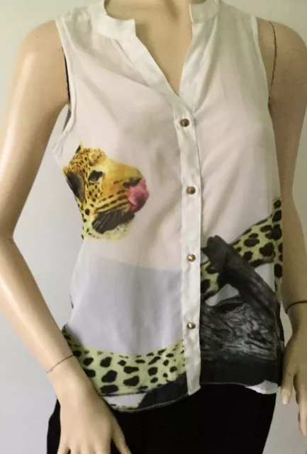 NEW BUFFALO DAVID BITTON Leopard Image Button Up Top (Size S) - MSRP $69.00!