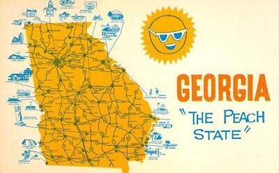 GEORGIA "The Peach State" Map Greetings c1960s Chrome Vintage Postcard