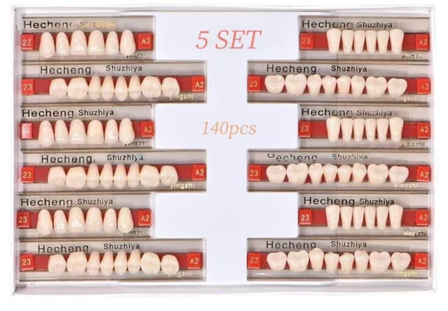 5 Sets Dental Acrylic Resin Denture Shade A2 Full Set False Teeth Upper Lower UK