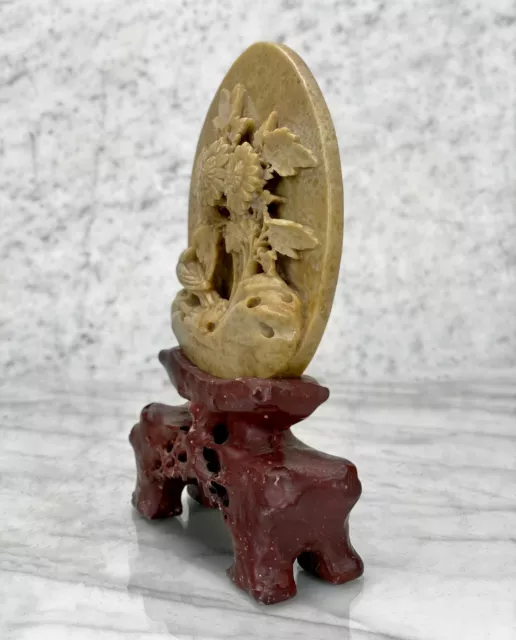 Vintage Chinese Soapstone Carved Birds & Floral Motif Sculpture 2