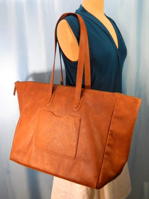 Universal Thread NWOT Faux Leather Cognac Brown Large Shoulder Bag Travel Tote