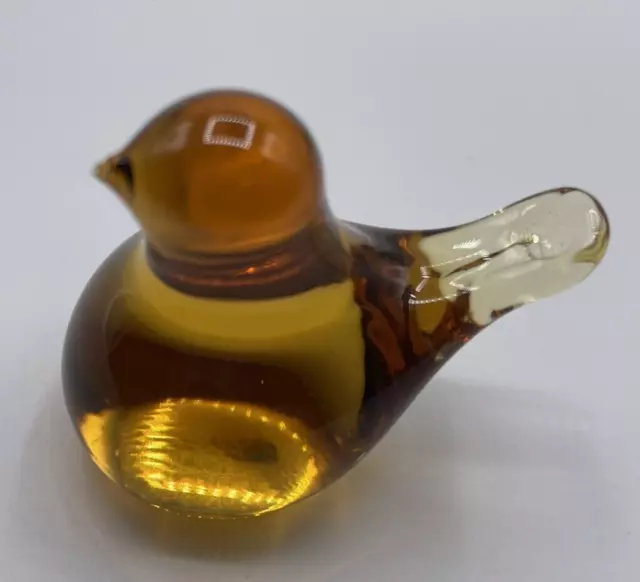 Small Golden Brown Topaz Hand Blown Art Glass Bird Vintage