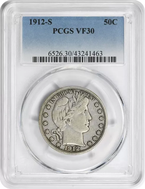 1912-S Barber Silver Half Dollar VF30 PCGS