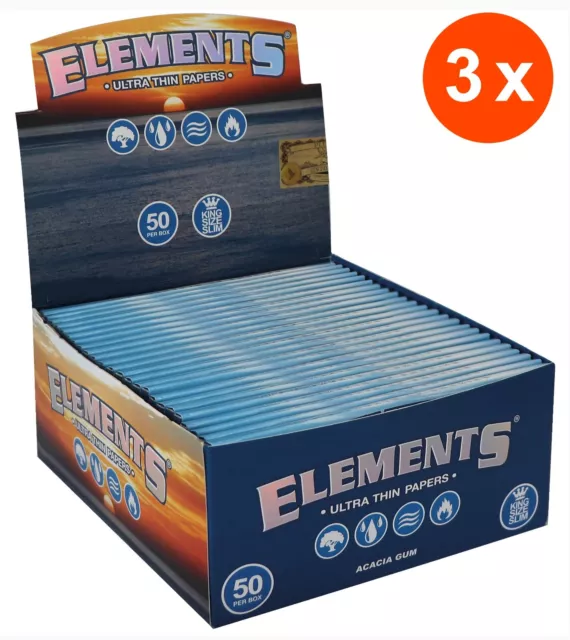 Elements 150 x 33 king size Slim Foliole 3 Boîtes Ultra Thin Rolling papers