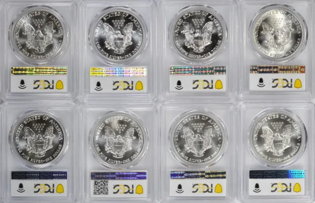 1986-2024 American Silver Eagles Complete 40 - Coin Set Each Graded PCGS MS69 2
