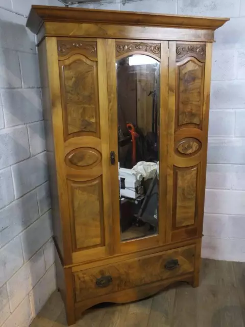 Edwardian Satinwood With Walnut Mirrored Wardrobe, 1 Hanger.