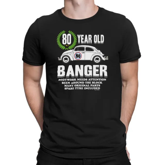 T-shirt uomo 80° compleanno biologica OLD BANGER 80 anni scherzo divertente regalo auto