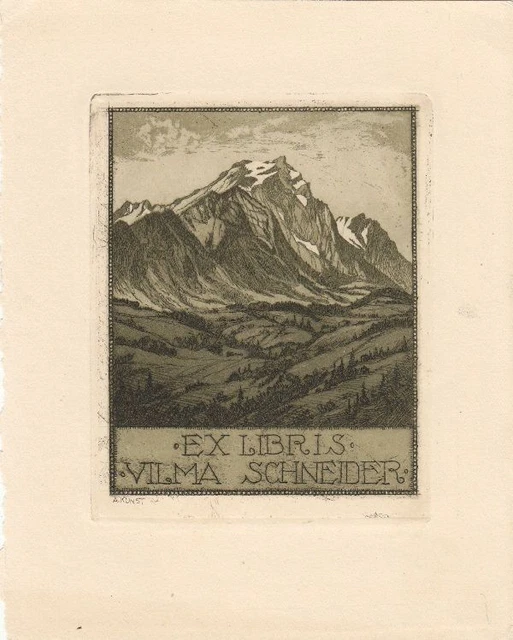 Adolf Art 1882-1937 Pilatus Mountains Bookplate Bookplate Engraving